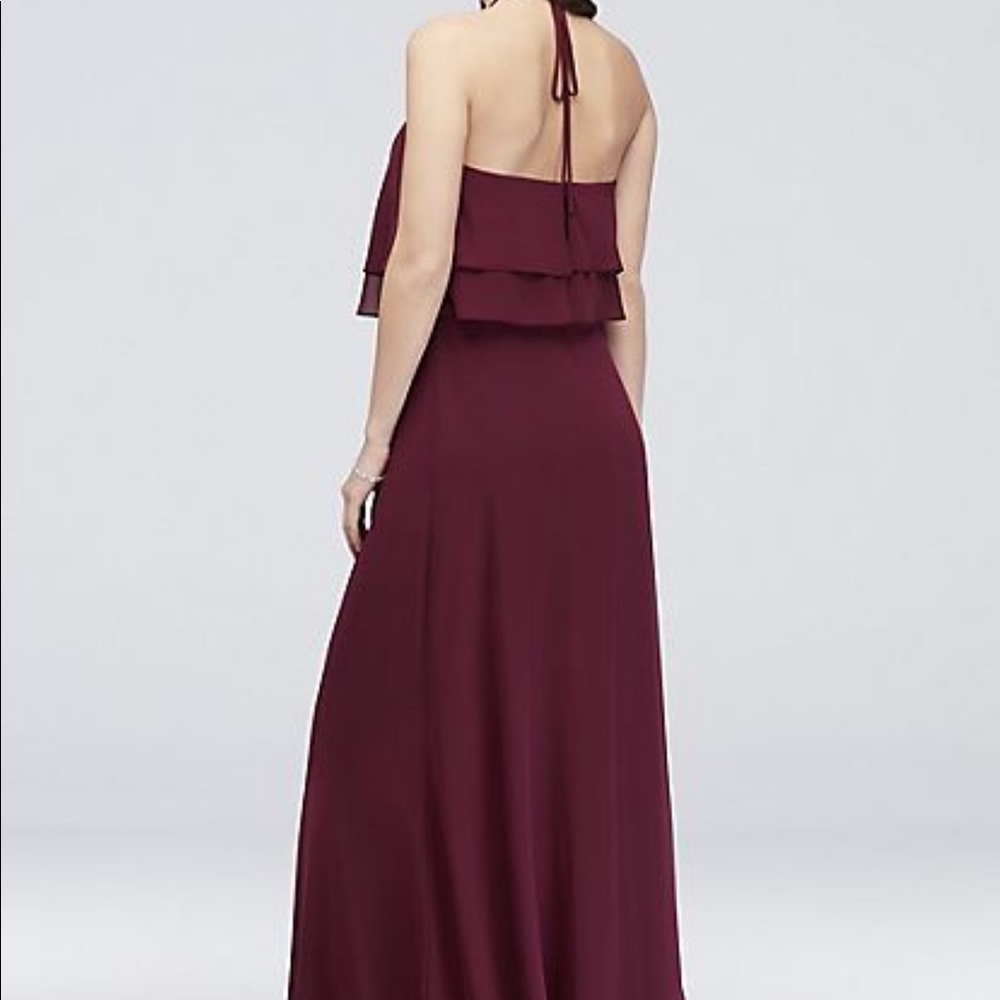 Tiered ruffle chiffon high-neck bridesmaid dress